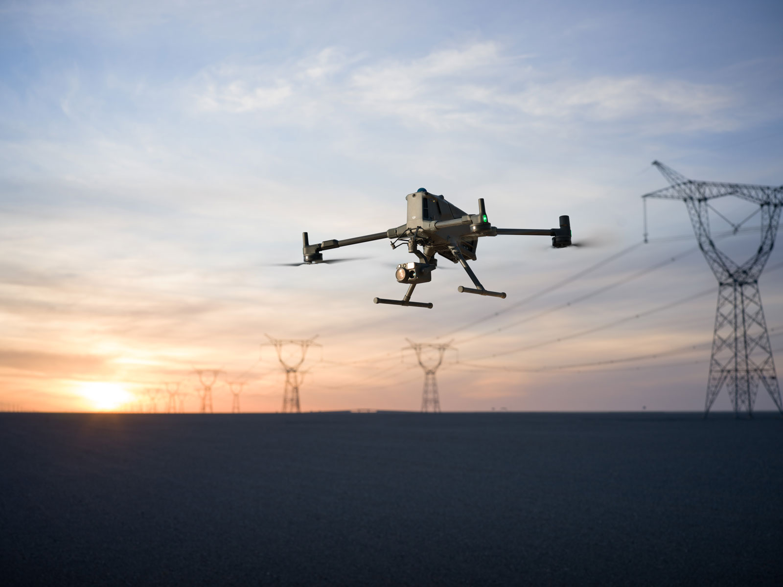 Drone inspecting electrical power lines using H30T camera