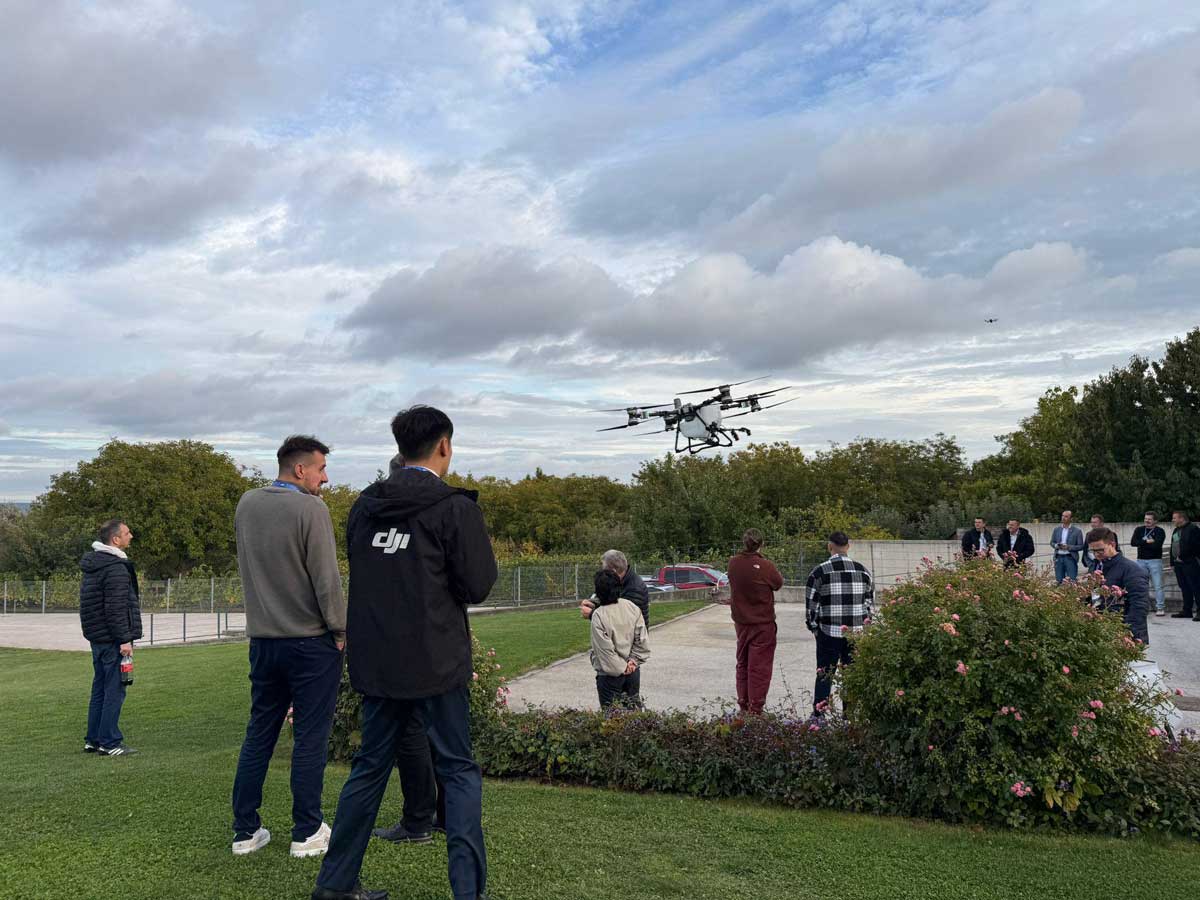 DJI agricultural training session setup with controllers and equipment