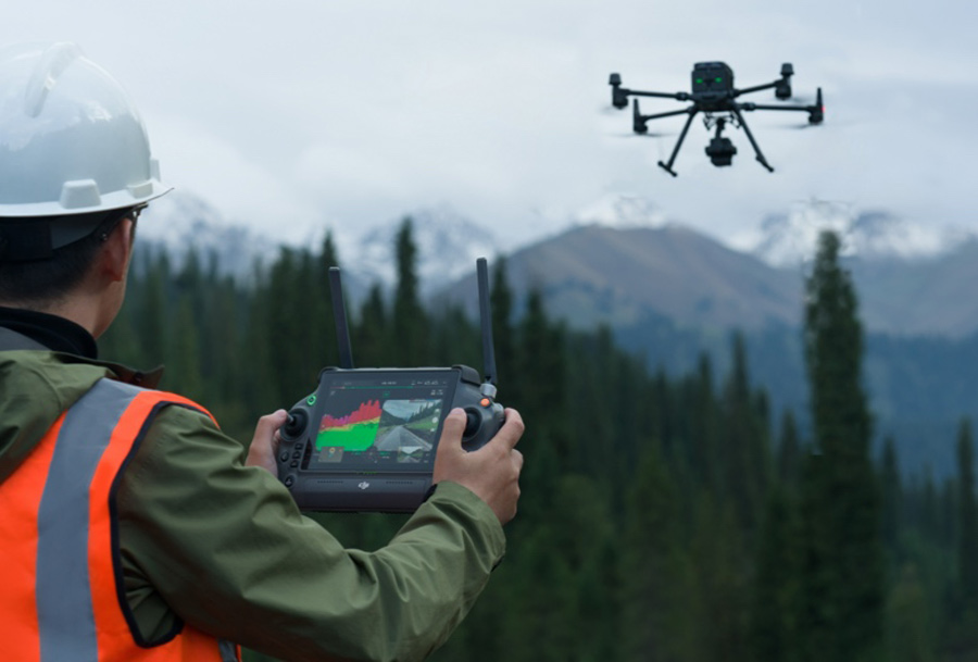 Zenmuse L2 mounted on enterprise drone in survey mission