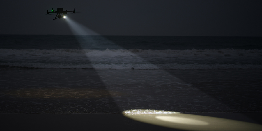 DJI Zenmuse S1 on Matrice drone performing night inspection over infrastructure