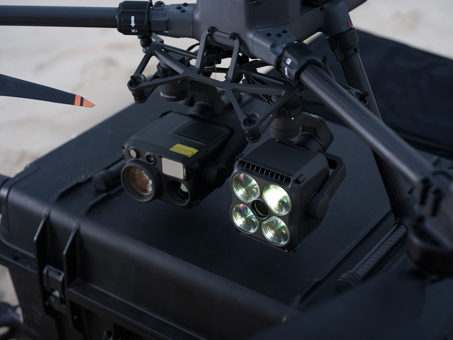 DJI Zenmuse S1 mounted on Matrice platform illuminating a search area at night