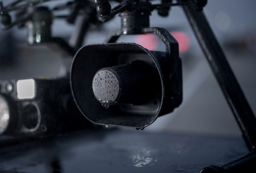 DJI Zenmuse V1 high-power aerial speaker mounted on Matrice platform