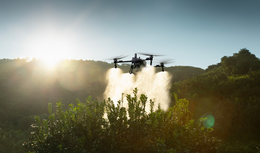 DJI Agras T70P precision spraying over UK arable crops